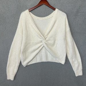 Hollister Sweater Women Small Cream Cross Front Off Shoulder Crop Oversized Boho